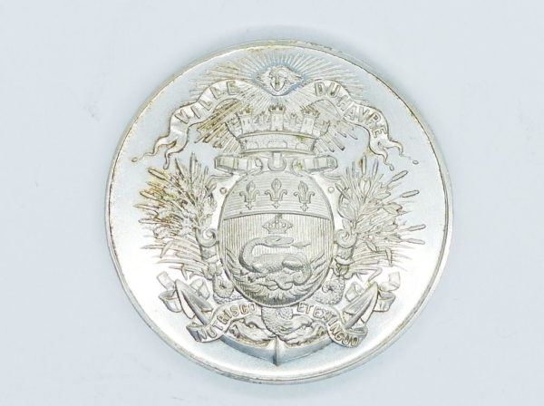 Médaille Maillechort Argenté. Ville du HAVRE. SPA. 1907. 31 gr