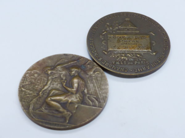 Lot: 6 Médailles BRONZE: Agriculture, Maçons, Ruche. Coudray, Dropsy, Corbin. 346 grammes – Image 7