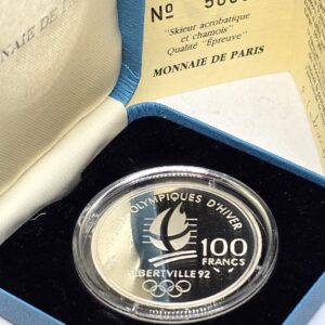 100 FRANCS ARGENT 22,2 gr. JO Albertville 1992 Skieur acrobatique et Chamois.