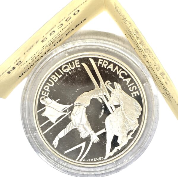 100 FRANCS ARGENT 22,2 gr. JO Albertville 1992 Skieur acrobatique et Chamois. – Image 3