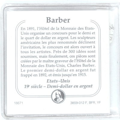 Half Dollar USA 1898. Silver coin. 1/2 Dollar Argent. 1/2 US $. Barber – Image 2
