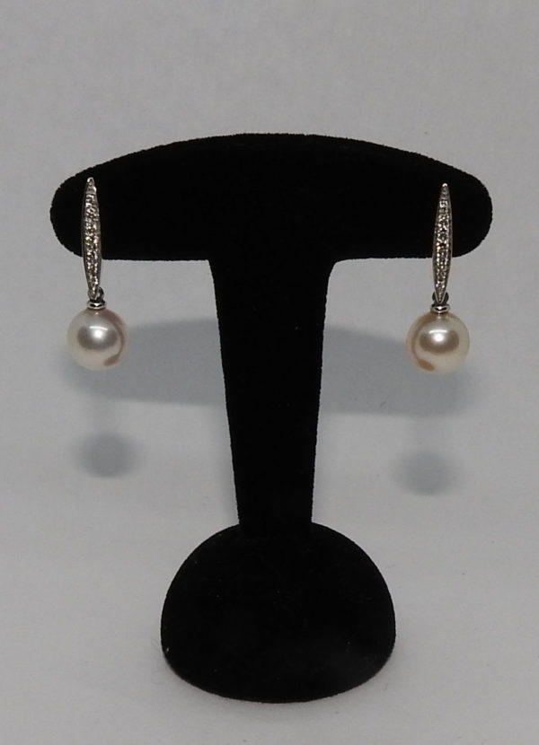 GELLNER. Boucles d'oreilles OR BLANC 750°/°°. 4,8 gr. 2 PERLES &14 Diamants – Image 11