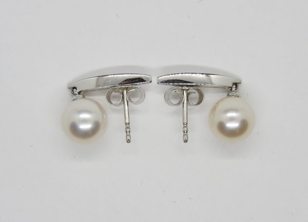 GELLNER. Boucles d'oreilles OR BLANC 750°/°°. 4,8 gr. 2 PERLES &14 Diamants – Image 4