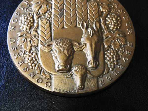 Médaille BRONZE 308 gr. Graveur R.B.Baron. Boeuf. Cheval. Mouton.