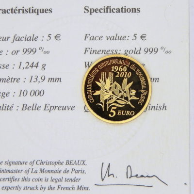 5 €uro OR . SEMEUSE de ROTY pour les 50 Ans du nouveau Francs 1960 - 2010 – Image 3