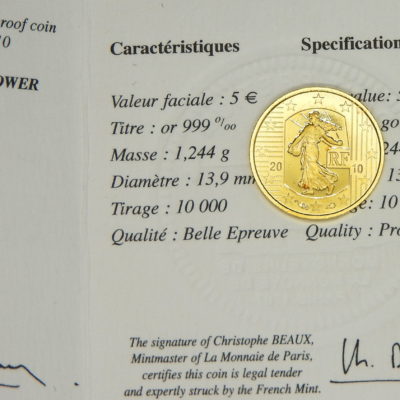 5 €uro OR . SEMEUSE de ROTY pour les 50 Ans du nouveau Francs 1960 - 2010 – Image 4