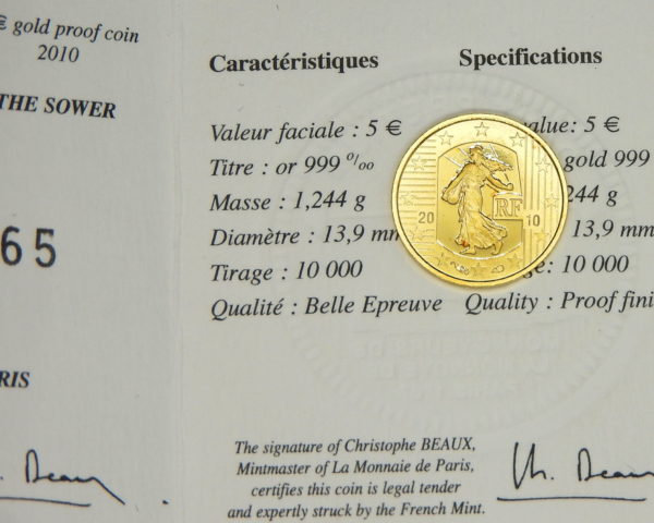 5 €uro OR . SEMEUSE de ROTY pour les 50 Ans du nouveau Francs 1960 - 2010 – Image 4