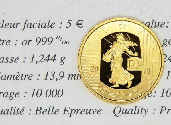 5 €uro OR . SEMEUSE de ROTY pour les 50 Ans du nouveau Francs 1960 - 2010