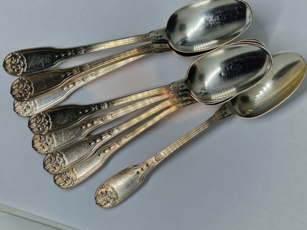 8 Cuillères à Café ou à Thé. Argent Massif Minerve. ARMORIEES à la Couronne. 202 grammes – Image 10