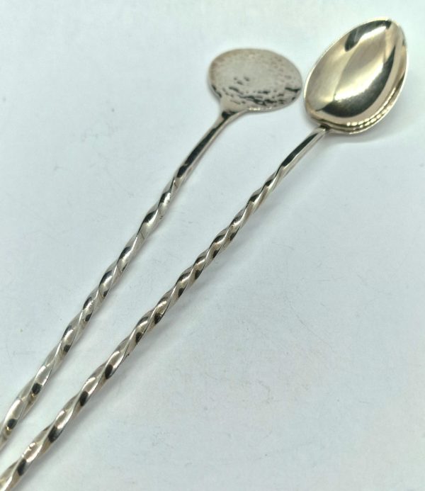 Service à chocolat. Rare paire de TOUILLEURS Argent Massif 925°/°° 63,3 g. 276 mm – Image 6