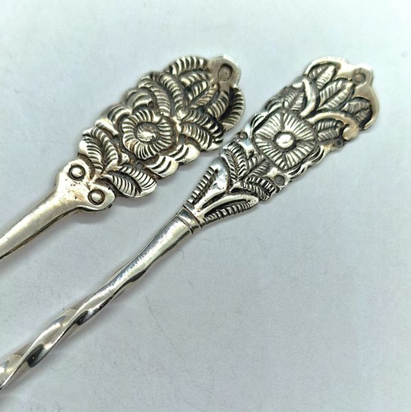 Service à chocolat. Rare paire de TOUILLEURS Argent Massif 925°/°° 63,3 g. 276 mm – Image 4