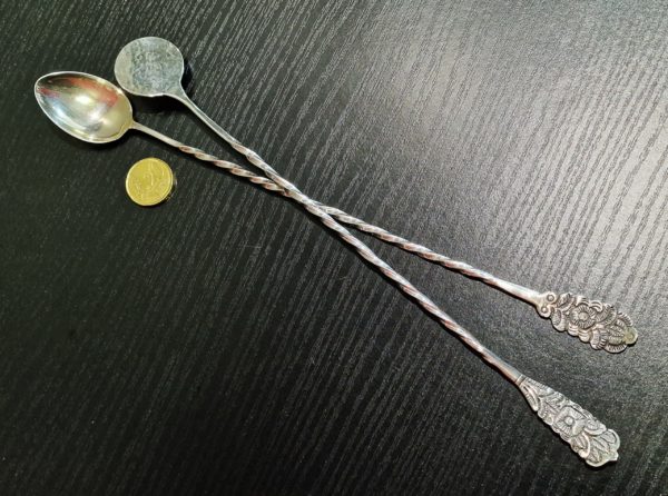Service à chocolat. Rare paire de TOUILLEURS Argent Massif 925°/°° 63,3 g. 276 mm – Image 2