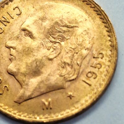 Pièce OR. 5 PESOS MEX OR. 4,1 g. OR 900°/°°. Mexique. 1955. Gold coin. – Image 2
