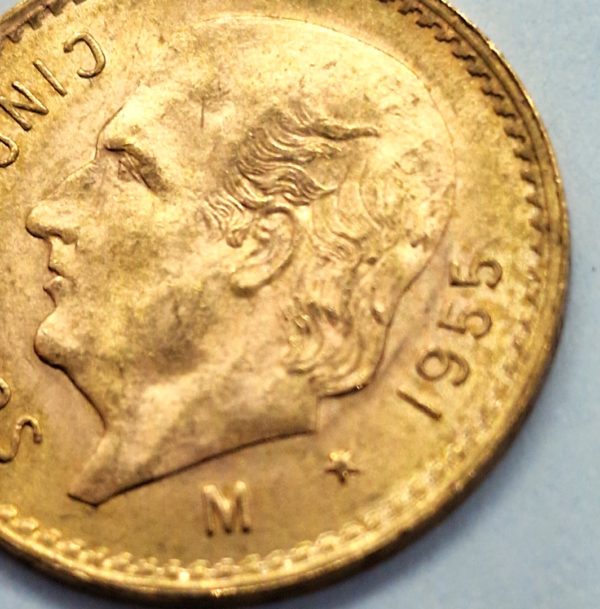 Pièce OR. 5 PESOS MEX OR. 4,1 g. OR 900°/°°. Mexique. 1955. Gold coin. – Image 2