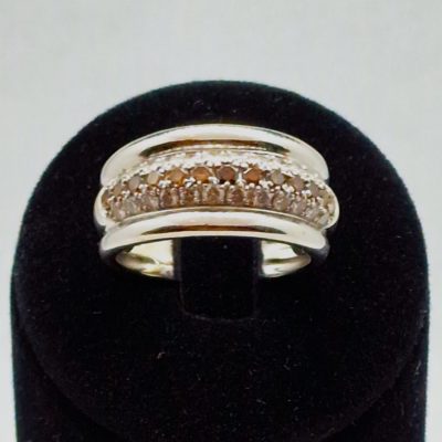 Bague OR BLANC 750°/°° 18 Carats. 10 gr. 24 Diamants + 13 Diamants CHAMPAGNE – Image 7
