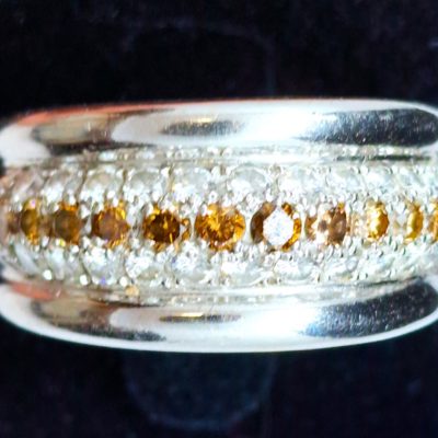 Bague OR BLANC 750°/°° 18 Carats. 10 gr. 24 Diamants + 13 Diamants CHAMPAGNE – Image 2