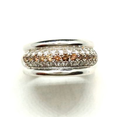 Bague OR BLANC 750°/°° 18 Carats. 10 gr. 24 Diamants + 13 Diamants CHAMPAGNE – Image 8