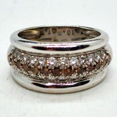 Bague OR BLANC 750°/°° 18 Carats. 10 gr. 24 Diamants + 13 Diamants CHAMPAGNE – Image 3