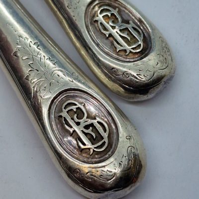 4 Couteaux XIX° Lames ARGENT MASSIF MINERVE. Manches Argent Fourré – Image 4