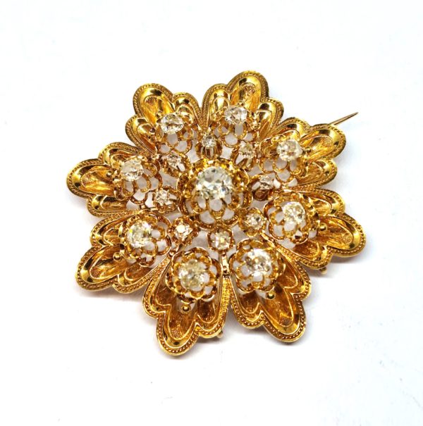 Broche Or Jaune 750°/°°  18 Carats 20,2 gr 17 DIAMANTS. – Image 2