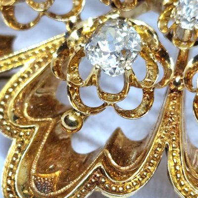 Broche Or Jaune 750°/°°  18 Carats 20,2 gr 17 DIAMANTS. – Image 5
