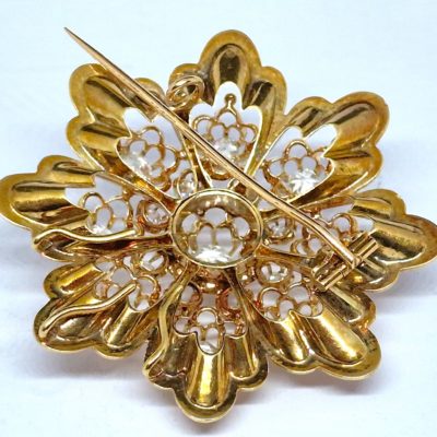 Broche Or Jaune 750°/°°  18 Carats 20,2 gr 17 DIAMANTS. – Image 10