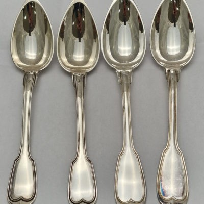 4 Couverts FILET. Argent Massif. Poinçon Minerve. ARMOIRIES. MO:GD. 690g – Image 12