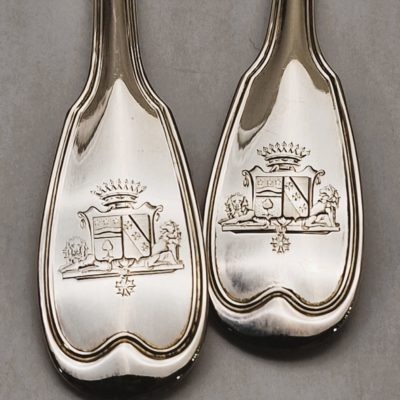 4 Couverts FILET. Argent Massif. Poinçon Minerve. ARMOIRIES. MO:GD. 690g – Image 4