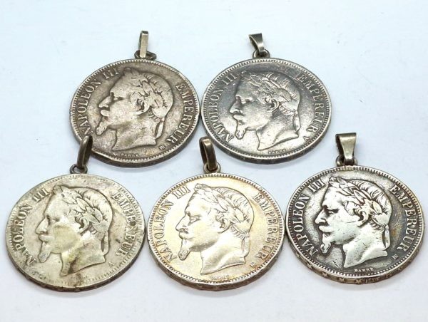 5 ECUS 5 Francs NAPOLEON III 1867, 68, 69, 1870. Pendentifs Argent