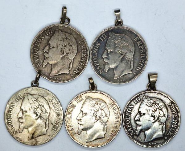 5 ECUS 5 Francs NAPOLEON III 1867, 68, 69, 1870. Pendentifs Argent – Image 2