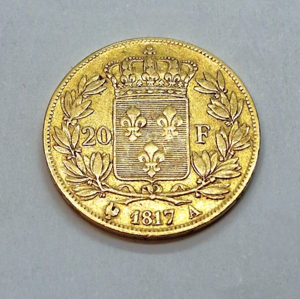Pièce OR 20 Francs. Louis XVIII - Roi de France - 1817 A. TB/TTB – Image 4