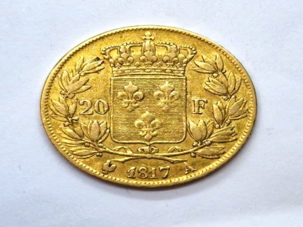Pièce OR 20 Francs. Louis XVIII - Roi de France - 1817 A. TB/TTB – Image 3