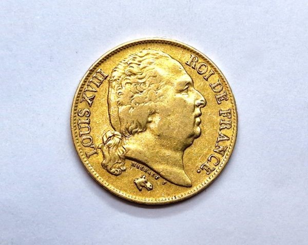 Pièce OR 20 Francs. Louis XVIII - Roi de France - 1817 A. TB/TTB
