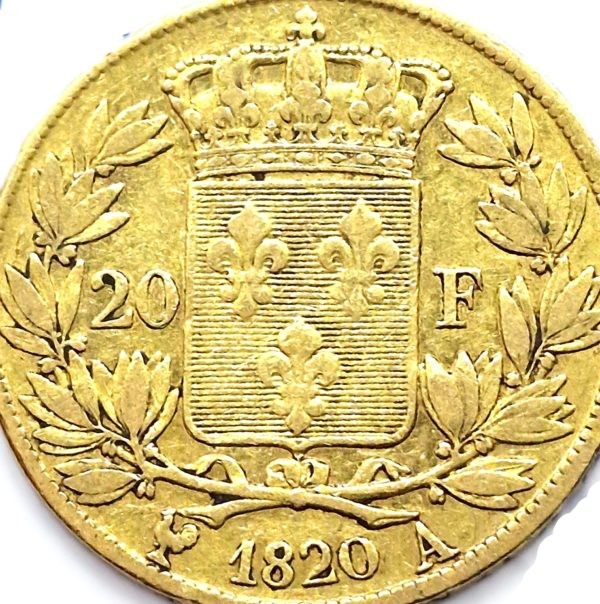 20 Francs OR. Louis XVIII roi de France. 1820 A. Gold Coin. TTB