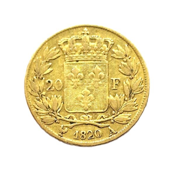 20 Francs OR. Louis XVIII roi de France. 1820 A. Gold Coin. TTB – Image 3