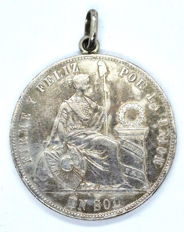 PEROU LIMA - 1 SOL 1871 ARGENT 900°/°° 25,1 g - Pendentif – Image 3