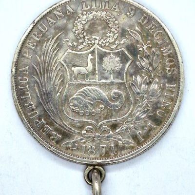 PEROU LIMA - 1 SOL 1871 ARGENT 900°/°° 25,1 g - Pendentif – Image 2