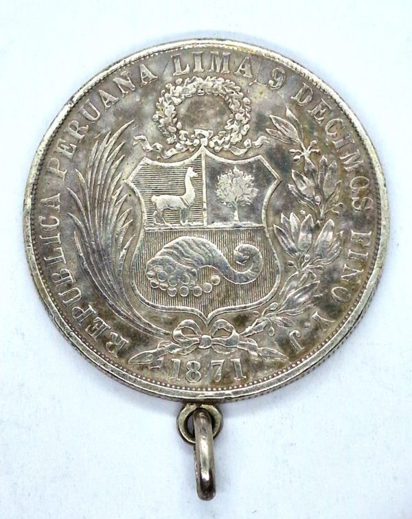 PEROU LIMA - 1 SOL 1871 ARGENT 900°/°° 25,1 g - Pendentif – Image 2