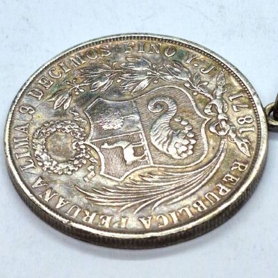 PEROU LIMA - 1 SOL 1871 ARGENT 900°/°° 25,1 g - Pendentif – Image 4