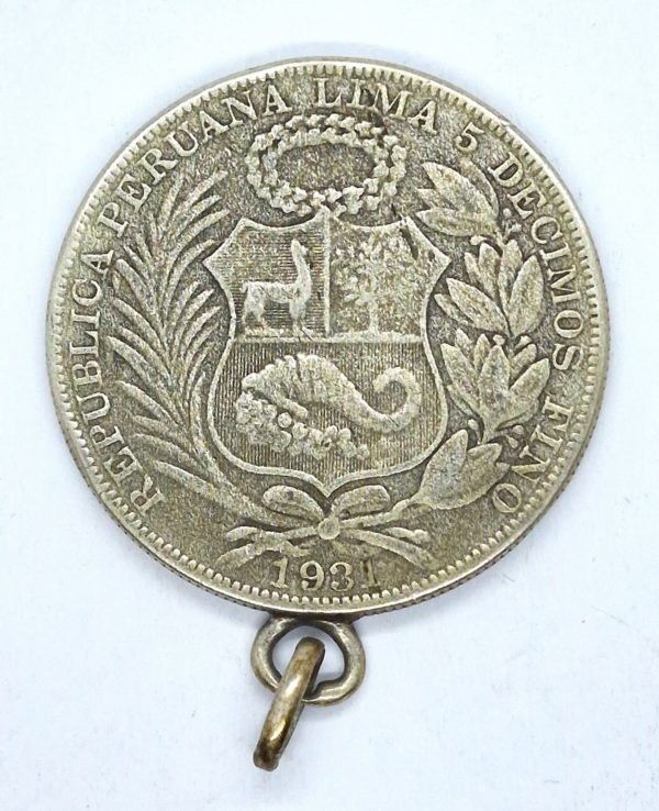 PEROU LIMA - 1 SOL 1931 ARGENT 900°/°° 25 g - Pendentif – Image 2
