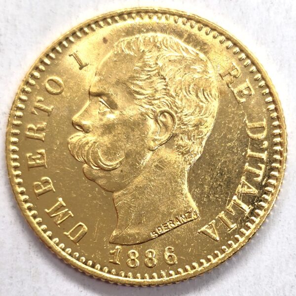 Monnaie OR 20 LIRE - 1886. TTB. Umberto I° RE d'ITALIA