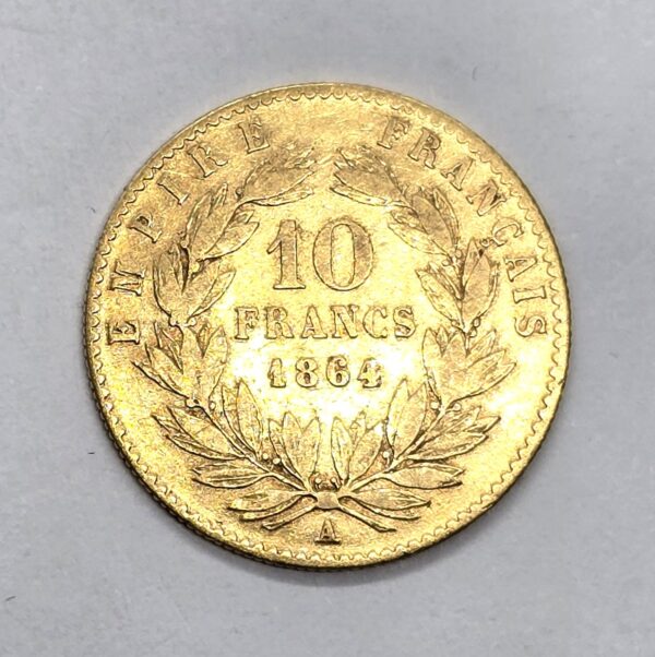 10 Francs OR. Napoléon III Lauré. 1864 A. Monnaies OR Investissement.
