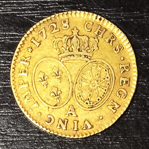LOUIS D'OR. Louis XV Roi de France. 1728 A. Gold Coin. 8.15 grammes. TTB – Image 4