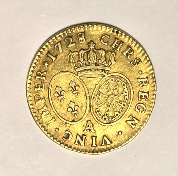 LOUIS D'OR. Louis XV Roi de France. 1728 A. Gold Coin. 8.15 grammes. TTB – Image 5