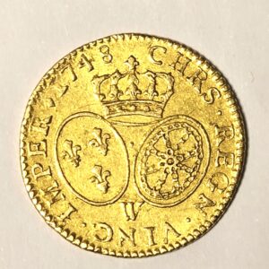 LOUIS D'OR. Louis XV Roi de France. 1748 W. Louis XV au bandeau. 8.15 grammes. SPL