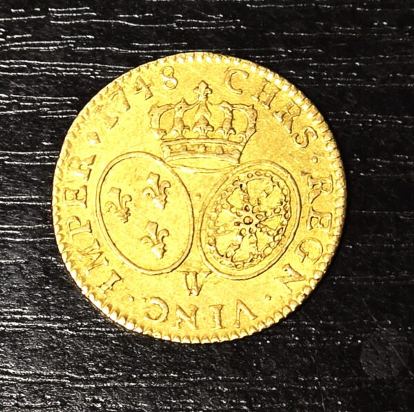 LOUIS D'OR. Louis XV Roi de France. 1748 W. Louis XV au bandeau. 8.15 grammes. SPL – Image 6