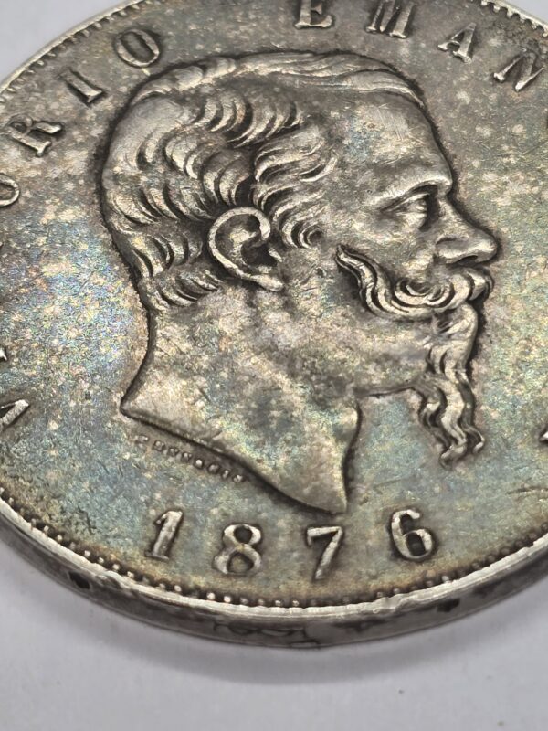 5 LIRE ITALIE 1876 Ecu XIX° Argent 900°/°°. Vittorio Emanuele