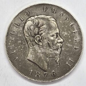 5 LIRE ITALIE 1876 Ecu XIX° Argent 900°/°°. Vittorio Emanuele – Image 2