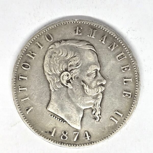 5 LIRE ITALIA 1874 Ecu Argent 900°/°°. Regno d'Italia