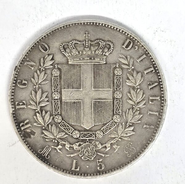 5 LIRE ITALIA 1874 Ecu Argent 900°/°°. Regno d'Italia – Image 2